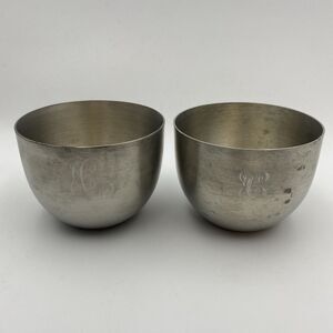 Set of 2 Vintage Leonard Pewter Jefferson Cups Bolivia C Engraving Monogram‎